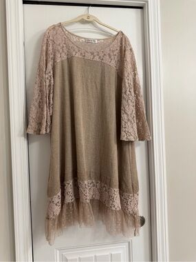 Paisley Vine Lace Overlay Dress in Blush Taupe